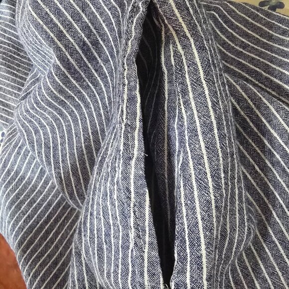 HARPER HERITAGE SHIFT DRESS BLUE DENIUM WHITE STRIPE COTTON CUFFED SLEEVE SMALL - Picture 6 of 9